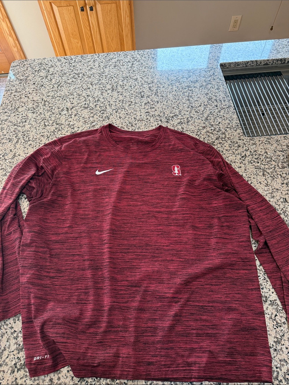 Nike Maroon Heather Dri-FIT Long-Sleeve Crew with Stanford Emblem